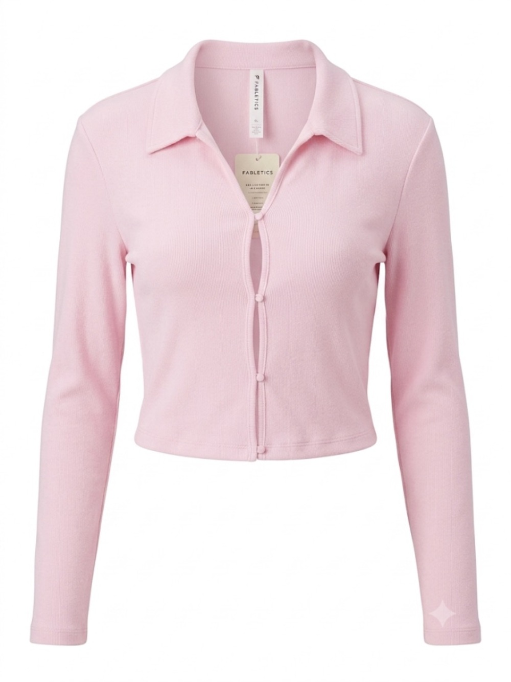 Fabletics Light Pink Cropped Button Up Long Sleeve Shirt Terry Cloth Large NWT